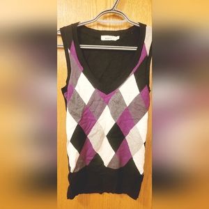 Argyle sweater vest, XS, purple gray and white